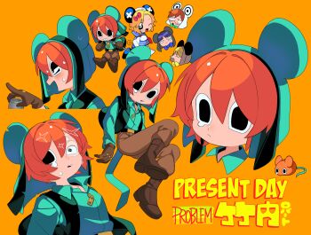 5boys black_eyes boots brown_gloves character_name gloves green_jacket green_vest highres jacket kinder_surprised_michael_jr. male_focus mouse_hat multiple_boys multiple_views neko_oven orange_hair present_day_problem_takeuchi_robert randal's_friends ratman_3_(randal's_friends) ratman_4_(randal's_friends) ratman_5_(randal's_friends) short_hair teardrop vest