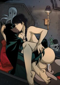 anal ass batman batman_(series) bruce_wayne carrying carrying_person clothed_male_nude_female dc_comics elmrtev highres jenna_ortega kiss no_pants nude sex wednesday_addams