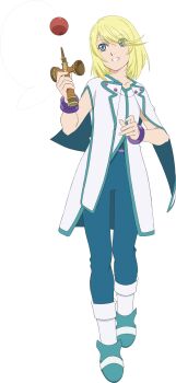 Rule 34 | 1boy, aqua boots, aqua trim, artist request, blonde hair, blue eyes, blue leggings, blue trim, boots, bracelet, commentary, full body, game cg, highres, holding, holding toy, jewelry, kendama, leggings, looking at object, medium hair, mithos yggdrasill, official art, smile, solo, standing, tales of (series), tales of asteria, tales of symphonia, teeth, third-party source, toy, transparent background, white boots