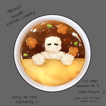 absurdres character-themed_food curry curry_rice english_text food food_focus from_above grey_background highres himochuu no_humans noob_(roblox) rice roblox simple_background