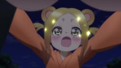 10s 2girls animated anime_screenshot aqua_eyes blush bouncing_breasts breasts breasts_out engrish german_dubbing highres large_breasts miyazaki_chisaki multiple_girls nipples open_clothes orange_hair ranguage shigaraki_koyuzu short_hair sound surprised tagme video yellow_eyes yuragisou_no_yuuna-san