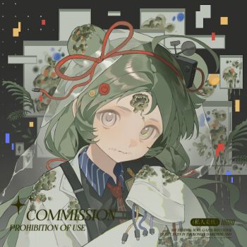 Rule 34 | 1girl, bao rong, closed mouth, commission, computer virus, eyelashes, green eyes, green hair, grey eyes, hair ornament, heterochromia, highres, long hair, long sleeves, looking at viewer, mihuashi commission, necktie, original, red necktie, scar, scar on face, sidelocks, sleeves past fingers, sleeves past wrists, solo, square, upper body, veil, watermark, white veil, window (computing)