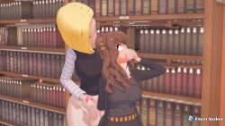 1futa 1girl 3d ahegao android_18 animated asphyxiation barefoot blonde_hair blue_eyes bottomless bouncing_breasts breasts brown_eyes brown_hair clothes_lift covering_another's_mouth crossover cum cum_in_pussy cum_on_body cum_on_breasts cum_on_upper_body dragon_ball dragonball_z erection faust_seiker fellatio futa_with_female futanari gagged grabbing_another's_hair hand_gagged hand_over_another's_mouth harry_potter_(series) hermione_granger highres holding_another's_hair indoors interior irrumatio koikatsu_(medium) large_breasts large_penis library long_hair medium_hair midriff nipples nude open_mouth oral penis prone_bone public_indecency pulling_another's_hair rape rolling_eyes school_uniform sex sex_from_behind shirt_lift sound stomach_bulge testicles uncensored video wizarding_world