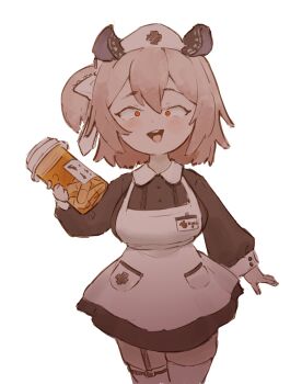 1girl absurdres animal_ears apron bobsta01 breasts dress highres indie_virtual_youtuber large_breasts medicine nimi_nightmare pill red_eyes short_hair tapir_ears virtual_youtuber