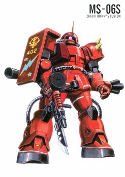 1980s_(style) bayonet bazooka_(gundam) cable gun gundam gundam_msv highres holding holding_gun holding_weapon machine_gun machinery magazine_scan mecha mecha_focus mobile_suit msv-r:_the_return_of_johnny_ridden no_humans official_art oldschool one-eyed ookawara_kunio painting_(medium) pink_eyes radio_antenna realistic retro_artstyle robot roundel scan science_fiction shield shoulder_spikes solo spikes traditional_media weapon zaku_ii zaku_ii_s zaku_ii_s_johnny_ridden_custom zeon