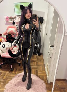 absurdres animal_ears black_bodysuit black_gloves black_hair blonde_hair blue_eyes blue_hair bodysuit bow_(weapon) breasts cleavage delta_(kagejitsu) full_moon gloves highres kage_no_jitsuryokusha_ni_naritakute! kagejitsu long_hair moon navel pointy_ears small_breasts weapon wolf_ears wolf_girl