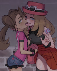 10s 2girls age_difference bisexual_female black_shirt black_thighhighs blonde_hair blue_eyes blush breasts brown_hair chiwino clothes_lift come_hither condom condom_wrapper dark-skinned_female dark_skin denim denim_shorts discreet_vibrator eyewear_on_head female_focus female_pubic_hair flat_chest french_kiss frilled_shorts frills grabbing_another&#039;s_breast green_eyes groping hat holding holding_condom kiss large_breasts lifting_another&#039;s_clothes long_hair looking_at_viewer multiple_girls naughty_face nintendo no_panties open_mouth pink_shirt pleated_skirt pokemon pokemon_xy presenting prostitution pubic_hair pussy quad_tails red_skirt remote_control_vibrator saliva serena_(pokemon) sex_toy shauna_(pokemon) shirt short_shorts shorts skirt skirt_lift sleeveless sleeveless_shirt smile sunglasses sunglasses_on_head sweat teeth thighhighs tongue tongue_out twintails upper_teeth_only upskirt vibrator vibrator_cord vibrator_under_clothes yuri