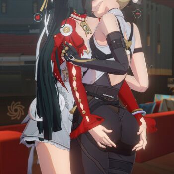 2girls astra_yao commentary english_commentary evelyn_chevalier highres multiple_girls shinshogun zenless_zone_zero