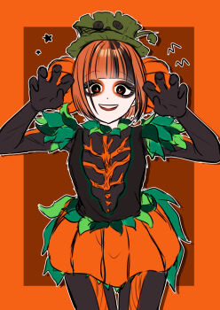 1girl absurdres aoiyuuna_811 bow character_request disneyland dress gloves halloween_costume hat highres long_hair long_sleeves looking_at_viewer makeup orange_eyes orange_hair simple_background smile solo