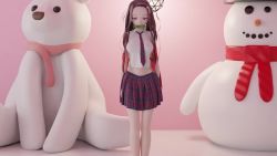 1girl 3d animated ass audible_music bit_gag blouse bouncing_breasts breasts brown_hair dancing gag gagged gagged_willingly kamado_nezuko kimetsu_no_yaiba long_hair looking_at_viewer multicolored_hair necktie nipples nude pink_eyes pussy red_hair shirt skirt snowman solo sound stuffed_animal stuffed_toy tagme teddy_bear undressing user15566 video white_shirt