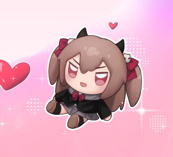 chinese_commentary commentary_request doll evil_neuro-sama fumo_(doll) heart neuro-sama no_humans object_focus outline pink_background sparkle stuffed_toy tanoki233 vedal_ai virtual_youtuber white_outline
