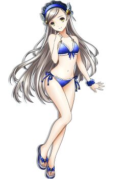 absurdres alternate_costume bikini blue_bikini commentary_request commission full_body headband highres lavenza_(persona_5) long_hair looking_at_viewer persona persona_5 sandals skeb_commission swimsuit ume_1231 white_background yellow_eyes