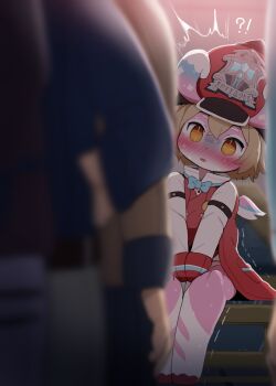 1girl 4boys blush character_request dagasi furry furry_female genshin_impact hat highres loli melusine_(genshin_impact) multiple_boys pink_fur sitting