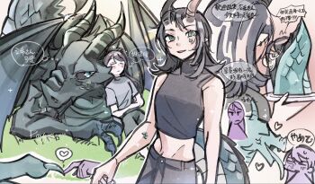 Rule 34 | 2girls, bang dream!, bang dream! it's mygo!!!!!, black hair, black shirt, blue eyes, chinese commentary, chinese text, commentary request, dragon girl, fang, grey shirt, highres, licking, licking another's face, medium hair, midriff, monsterification, multiple girls, open mouth, scales, shiina taki, shirt, short sleeves, sleeping, sleeveless, sleeveless shirt, translation request, yahata umiri, yoyoray20001996, yuri