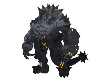 absurdres armor black_armor catball1994 highres kaiju magular_(ultra_series) mechanization monster power_armor shoulder_spikes spiked_kneepads spiked_tail spikes standing tail ultra_series ultraman_(1st_series) white_background yellow_eyes