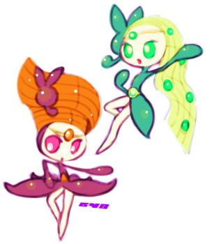 Rule 34 | 2girls, colored skin, commentary request, dress, gen 5 pokemon, green hair, legendary pokemon, meloetta, meloetta (aria), meloetta (pirouette), multiple girls, mythical pokemon, nintendo, open mouth, orange hair, pink eyes, pokedex number, pokemon, pokemon (creature), pokemon focus, simple background, tsui ni tsuin, white background, white skin