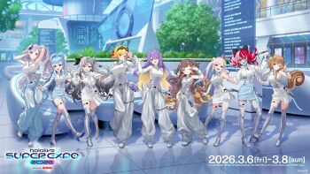 Rule 34 | 6+girls, airani iofifteen, anya melfissa, artist request, ayunda risu, blue pants, blue skirt, blue sky, cropped jacket, full body, hashtag-only commentary, highres, hololive, hololive indonesia, jacket, jewelry, kaela kovalskia, kobo kanaeru, kureiji ollie, long hair, looking at viewer, miniskirt, moona hoshinova, multiple girls, necklace, official alternate costume, official art, pants, pavolia reine, second-party source, shirt, short hair, single sleeve, skirt, sky, standing, very long hair, vestia zeta, white jacket, white pants, white shirt, white skirt