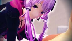 1boy 1girl 3d after_fellatio ahoge animated audible_speech censored chair clothed_female_nude_male collarbone cum cum_in_mouth deepthroat ejaculation erection eyes_visible_through_hair fellatio flat_chest from_side hair_ornament hand_on_another's_head handjob heart heart-shaped_pupils hetero jacket large_penis licking licking_penis long_sleeves looking_at_viewer low_twintails mikumikudance_(medium) mosaic_censoring netorare netorase nude open_clothes open_jacket oral penis purple_eyes purple_hair recording short_hair sitting sound symbol-shaped_pupils tomatotaro twintails video voiceroid watching yuzuki_yukari