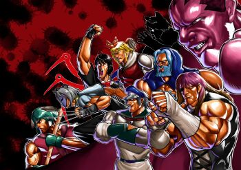 Rule 34 | 1boy, 6+girls, adon (street fighter), ahoge, akuma (street fighter), animal ears, asymmetrical wings, bad id, bad nicoseiga id, balrog (street fighter), beard, black hair, blonde hair, blood, blood splatter, boxing gloves, bracer, broom, capcom, capelet, claw (weapon), eyepatch, facial hair, futatsuiwa mamizou, glasses, gradient hair, green hair, hair ornament, hat, hibiki dan, highres, hijiri byakuren, houjuu nue, ika-bi, ikami (rockhardridefree), kasodani kyouko, kumoi ichirin, leaf, leaf on head, light purple hair, long hair, long sleeves, m. bison, mask, multicolored hair, multiple girls, murasa minamitsu, muscular, nazrin, object on head, open mouth, parody, purple hair, raccoon ears, raised fist, ryu (street fighter), sagat, short hair, silhouette, silver hair, sleeveless, smile, street fighter, street fighter i, street fighter ii (series), street fighter zero (series), street fighter zero i, tears, teeth, toramaru shou, touhou, unzan, vega (street fighter), weapon, wings, zangief