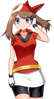 1girl bandana black_gloves blue_eyes brown_hair closed_mouth gloves hat highres looking_at_viewer may_(pokemon) nintendo non-web_source pokemon pokemon_rse red_bandana short_hair solo source_request yuihico