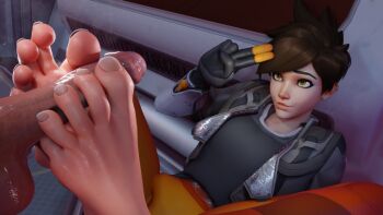 1boy 1girl 3d absurdres bad_tag barefoot blender blizzard_(company) bodysuit bottomless brown_eyes brown_hair cum cum_on_body ear_piercing ejaculation eyebrows eyelashes feet feet_up female female_focus foot_focus footjob foreskin girthy_penis hair_between_eyes hetero highres huge_cumshot indoors jumpsuit lying male missionary musky_cock musky_feet on_back on_bed on_ground one_eye_closed overwatch overwatch_2 pale_skin penis piercing presenting salute short_hair skindentation smile soles solo solo_focus spread_legs spread_toes steam steaming_body sweat syclops thick_thighs thighs toes tracer tracer_(overwatch) tracer_(overwatch_2_suit) turtleneck undressing wet wide_hips wink