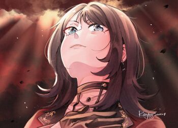 1girl bang_dream! bang_dream!_it&#039;s_mygo!!!!! black_hair blue_eyes chinese_commentary closed_mouth commentary commentary_request english_commentary film_grain glint highres medium_hair meme portrait solo timoris_(bang_dream!) upward_angle_frieren_drawing_(meme) yahata_umiri yoyoray20001996