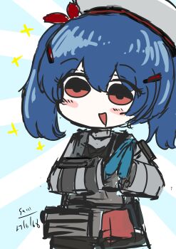 1girl :d blue_gloves blue_hair blush braid colphne_(girls&#039;_frontline_2) girls&#039;_frontline girls&#039;_frontline_2:_exilium gloves hair_ribbon hat highres open_mouth ribbon sa111 smile twin_braids