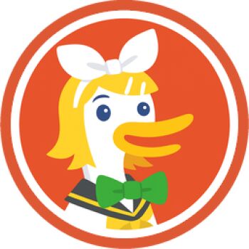 1boy beak black_sailor_collar blonde_hair blue_eyes bow bow_hairband bowtie cosplay dax_the_duck duck_boy duckduckgo green_bow green_bowtie hair_ornament hairband hairclip kagamine_rin kagamine_rin_(cosplay) looking_at_viewer lowres neckerchief official_art portrait red_background red_neckerchief sailor_collar vocaloid white_bow white_hairband