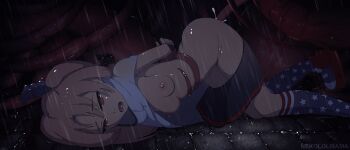 animated animated_gif arms_behind_back azur_lane bound breasts cleveland_(azur_lane) crying from_behind heavy_breathing highres nekololisama nipples open_mouth rain rape red_eyes shoes skirt skirt_down small_breasts socks tears tentacles