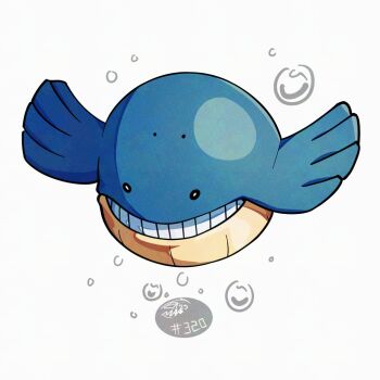 bubble full_body gen_3_pokemon mistray-art nintendo no_humans numbered pokemon pokemon_(creature) signature simple_background solo wailmer white_background