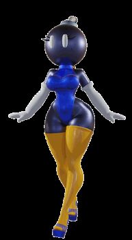 3d animated animated_gif ass ass_shake bob-omb bob-ombette bomb bouncing_breasts breasts elbow_gloves explosive genderswap genderswap_(mtf) gloves high_heels leotard mario_(series) nintendo platform_heels small_breasts thighhighs walking wyerframez yellow_thighhighs