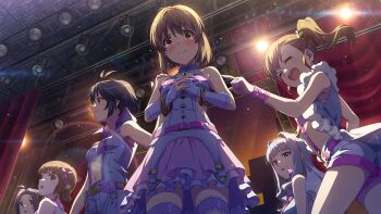 6+girls amami_haruka blush breasts brown_eyes brown_hair closed_eyes closed_mouth commentary_request from_below futami_mami game_cg hagiwara_yukiho idolmaster idolmaster_(classic) idolmaster_million_live! idolmaster_million_live!_theater_days kikuchi_makoto luxury_(idolmaster) million_dreams_(idolmaster) miura_azusa multiple_girls navel official_alternate_costume official_art open_mouth shijou_takane short_hair side_ponytail skirt stage stage_lights standing tears third-party_source