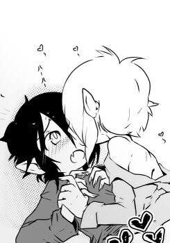 1893051_(mei) 2boys blush fang hair_over_one_eye heart link lying male_focus monochrome multiple_boys nintendo on_back open_mouth pointy_ears sexually_suggestive shadow_link sharp_nails shota sweat the_legend_of_zelda the_legend_of_zelda:_four_swords vio yaoi