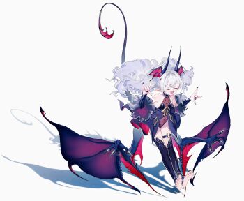 1girl artist_request barefoot choker claws closed_eyes copyright_request horns monster_girl pointy_ears solo thigh_strap wings