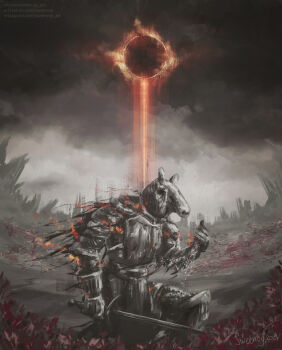 armor dark_souls_(series) dark_souls_iii eclipse highres holding holding_sword holding_weapon parody peppa_pig_(series) solar_eclipse solo soul_of_cinder sweenoy sword watermark weapon web_address