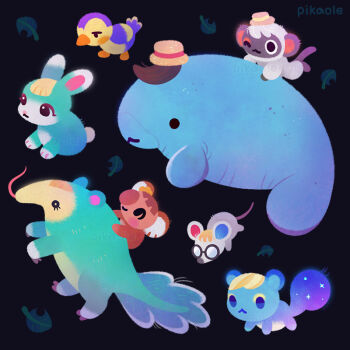 Rule 34 | 4boys, 4girls, :<, ace (animal crossing), animal, animal crossing, animal focus, animalization, anteater, artist name, beak, bird, black background, black eyes, blue eyes, blush, closed mouth, commentary, english commentary, faith (animal crossing), glasses, hat, ione (animal crossing), koala, leaf, long tongue, manatee, monkey, mouse (animal), multiple boys, multiple girls, niko (animal crossing), nintendo, no humans, one eye closed, opaque glasses, petri (animal crossing), pikaole, rabbit, riding, sasha (animal crossing), simple background, sitting, smile, solid circle eyes, squirrel, standing, tongue, tongue out, wardell (animal crossing), watermark, zoe (animal crossing)