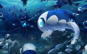 air_bubble animal_focus bubble commentary_request gen_7_pokemon higa_zto nintendo no_humans pokemon pokemon_(creature) pokemon_focus school_of_fish underwater wishiwashi wishiwashi_(solo)