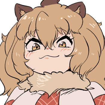 1girl animal_ears blush brown_eyes brown_hair brown_scarf extra_ears kemono_friends lion_(kemono_friends) lion_ears lion_girl long_hair looking_at_viewer mcgunngu necktie red_necktie scarf shirt simple_background solo upper_body white_shirt