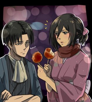 1boy 1girl affair bad_tag betrayal black_hair blush candy_apple cheating_(relationship) cousins disgrace disgust family food incest incestuous incestus infidelity japanese_clothes kimono kokomi_(aniesuakkaman) levi_(shingeki_no_kyojin) mikasa_ackerman netorare netorase out_of_character shingeki_no_kyojin unfaithful