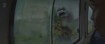 4boys angry arms_up artist_name bare_arms bare_shoulders bicycle black_hair black_pants blue_shorts blue_tank_top child chinese_commentary city clenched_teeth cloud cloudy_sky commentary_request denim denim_shorts dragon dragon_hat eastern_dragon fat fat_man field floating_hair folded_fan folding_fan hand_fan hat highres holding holding_fan holding_unworn_clothes holding_unworn_hat looking_outside male_focus multiple_boys open_mouth original pants path power_lines rain reflection riding riding_bicycle road shirt short_hair shorts sitting sitting_on_person sky t-shirt tank_top teeth train_interior tree unworn_hat unworn_headwear watermark white_tank_top window yellow_shirt zimuyu_zim