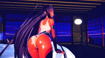 1girl 3d anus anus_peek artist_request ass ass_focus bare_shoulders bed blush boots breasts brown_hair butt_crack cameltoe curvy fingerless_gloves fingernails gloves groin hair_between_eyes hair_ribbon highleg highleg_leotard highres huge_ass leotard long_hair looking_at_viewer looking_back mizuki_yukikaze night night_sky one-piece_tan open_mouth partially_visible_anus pink_eyes ribbon shiny_clothes shiny_skin skin_tight skindentation sky solo spread_legs taimanin_(series) taimanin_yukikaze tan tanline thigh_boots thighhighs thighs tongue torn_clothes twintails very_long_hair