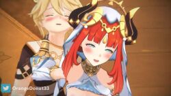 Rule 34 | 1boy, 1girl, 3d, aether (genshin impact), animated, ass, audible speech, bare shoulders, bed, blonde hair, blue eyes, blush, bottomless, bouncing breasts, breasts, cum, cum in pussy, ejaculation, english audio, fingernails, french kiss, functionally nude, genshin impact, gloves, happy sex, headdress, hetero, indoors, kiss, leg grab, long hair, medium breasts, moaning, multiple views, nail polish, navel, nilou (genshin impact), nipples, open mouth, orangedonut33, penis, pumping, pussy, qpafterhoursch, red hair, reverse suspended congress, saliva, saliva trail, sex, sex from behind, sound, spread legs, standing, standing sex, tagme, testicles, tongue, tongue out, torso grab, twitter username, vaginal, video