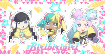 3girls absurdres canari_(pokemon) chibi dark-skinned_female dark_skin elesa_(pokemon) highres iono_(pokemon) multicolored_hair multiple_girls nintendo pokemon pokemon_bw2 pokemon_legends:_z-a pokemon_sv two-tone_hair