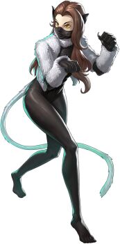 1girl animal_ears artist_request brown_hair cat_ears cat_girl cat_tail claws demon_(megami_tensei) highres looking_to_the_side nekomata nekomata_(megami_tensei) official_art paw_pose persona persona_5 persona_5:_the_phantom_x shin_megami_tensei slit_pupils solo tail third-party_source transparent_background yellow_eyes