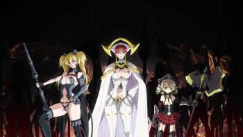 10s 3girls armor axe blonde_hair blue_eyes breasts brown_hair claudette_(queen&#039;s_blade) claudette_(queen&#039;s_blade) dwarf elina_(queen&#039;s_blade) elina_(queen&#039;s_blade) gloves gothic_lolita green_eyes hat highres iron_strategist_ymir large_breasts lolita_fashion long_hair multiple_girls panties polearm queen&#039;s_blade queen&#039;s_blade_rebellion red_hair ruler_of_fangs_elina skirt smile spear standing thundercloud_queen_claudette twintails underwear weapon ymir_(queen&#039;s_blade) ymir_(queen&#039;s_blade)