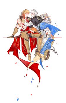 Rule 34 | 2boys, absurdres, antenna hair, arm tattoo, armlet, armor, armored boots, black coat, black gloves, black pants, black shirt, blonde hair, blue cape, blue eyes, blush, boots, bouquet, braid, cape, chest tattoo, chimera (honkai: star rail), chinese commentary, clawed gauntlets, coat, commentary request, earrings, eye contact, facial tattoo, falling petals, fingerless gloves, flower, gloves, gold earrings, gold necklace, gradient hair, highres, holding, holding bouquet, honkai: star rail, honkai (series), jewelry, k8956770, looking at another, male focus, medium hair, multicolored hair, multiple boys, mydei (fig stew) (honkai: star rail), mydei (honkai: star rail), necklace, open clothes, open coat, pants, parted bangs, pauldrons, petals, phainon (honkai: star rail), phainon (vigethos) (honkai: star rail), red cape, red hair, red tattoo, shirt, short hair, shoulder armor, side braid, side cape, single pauldron, tattoo, white coat, white hair, yellow eyes