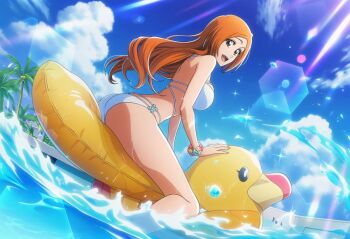 1girl bikini bleach breasts grey_eyes inoue_orihime large_breasts long_hair looking_at_viewer official_art orange_hair swimsuit tagme