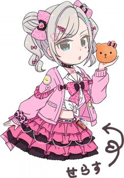 Rule 34 | 1girl, animal print, arrow (symbol), black choker, blue eyes, bow, bowtie, box, cardigan, cellphone, ceras yanagida lilienfeld, character charm, character name, charm (object), chestnut mouth, choker, collarbone, collared shirt, cropped legs, double bun, drill hair, facial mark, flip phone, frilled cardigan, frilled skirt, frills, game cg, gift, grey hair, gyaru, hair bow, hair bun, hair ornament, hairclip, heart, heart-shaped box, heart choker, heart facial mark, heart hair ornament, heisei gals!!!! (love live!), holding, holding gift, kachimachi kosuzu, kogal, leopard print, link! like! love live!, loose bowtie, love live!, midriff, miniskirt, mizuki maya, murano sayaka, non-web source, official art, open cardigan, open clothes, open collar, open mouth, osawa rurino, parallel hairclips, phone, pink bow, pink bowtie, pink cardigan, pink skirt, print bow, print bowtie, school uniform, self-datamine, shirt, simple background, skirt, solo, tied shirt, translated, transparent background, twin drills, twintails, virtual youtuber, white shirt
