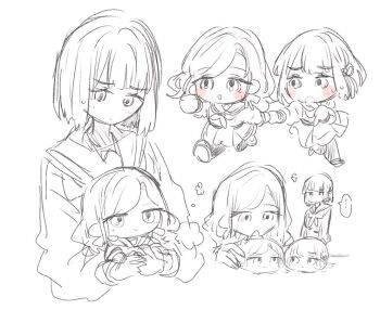 ... 2girls :d :o blunt_bangs blunt_ends blush ceras_yanagida_lilienfeld chibi closed_mouth dress greyscale hair_ribbon hasu_no_sora_school_uniform link!_like!_love_live! long_hair long_sleeves love_live! medium_dress momose_ginko monochrome multiple_girls multiple_views neckerchief open_mouth pleated_dress puff_of_air pulling ribbon running sailor_collar sailor_dress school_uniform simple_background smile smug speech_bubble spoken_ellipsis spot_color sweatdrop swept_bangs uo_(wotakana_p) virtual_youtuber wavy_hair white_background winter_uniform