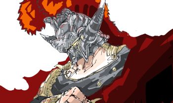 Rule 34 | 1boy, armor, greco-roman clothes, grimms notes, horned mask, male focus, mask, muscular, muscular male, profile, roman armor, solo, theseus (grimms notes), user kcpx8882, yellow eyes
